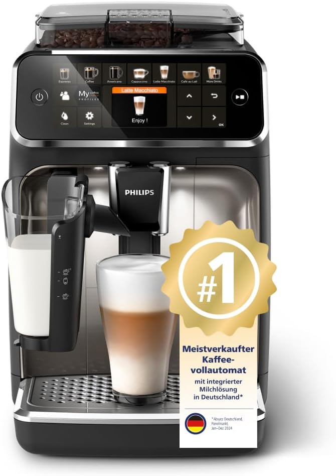 Serie 5400 Kaffeevollautomat EP5447/90 – LatteGo Milchsystem,12 Kaffeespezialitäten,4 Benutzerprofile,Chrom