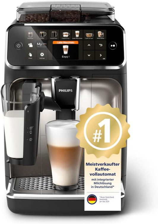 Serie 5400 Kaffeevollautomat EP5447/90 – LatteGo Milchsystem,12 Kaffeespezialitäten,4 Benutzerprofile,Chrom